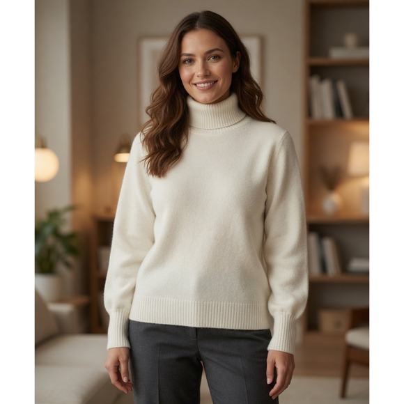 J.Crew Sweaters - J.Crew Womens Ivory White Puff Shoulder Turtleneck Sweater‎ AD248 Size Small